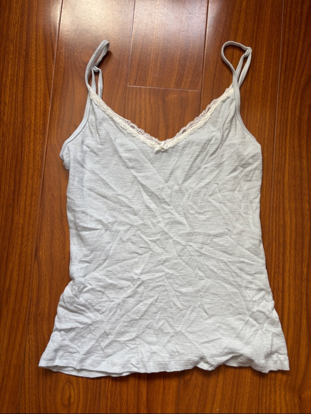 St. George BM Light Blue Lace Trim V Neck Tank Top